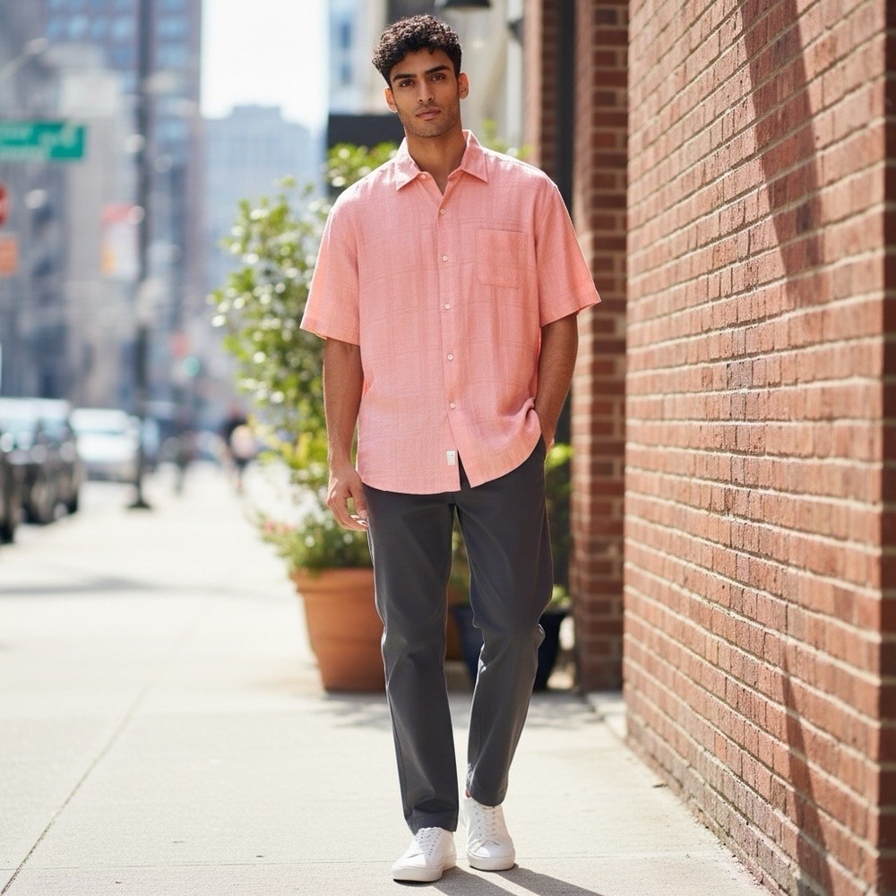 Tommy‎ Bahama Linen Shirt Relaxed Fit Men's Size XL Muted Salmon Summer Vacation